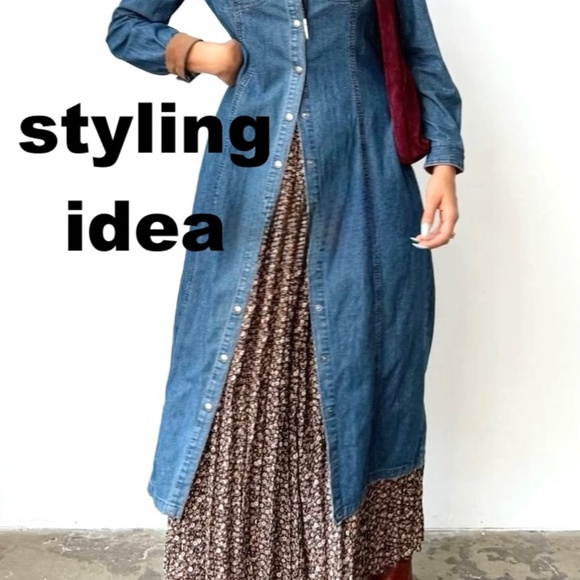 dress GAP XS blue all cotton denim shirt long sleeve snap close classic collar - Picture 4 of 15